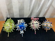 4 Pc Vintage Christmas Ornaments Mixed Lot Push Pin Sequin Balls Jeweled Beaded