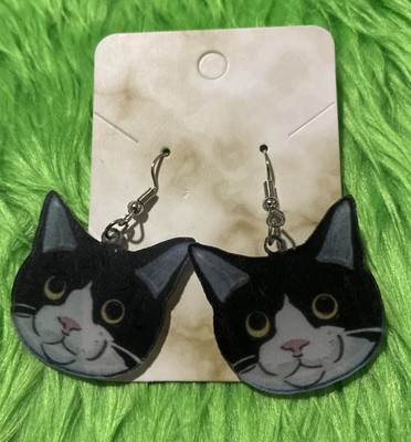 2D Flat Acrylic Fun Cat Earrings. Unique, Party, Cute, Festive
