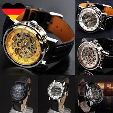 Männer Skelett Mechanische Uhr Steampunk Stil Luxus schwarzes Leder Edelstahl**