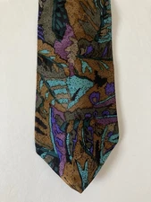 Mario Valentino Men's Necktie Tie Silk Jacquard Brown Purple Teal Gray Abstract