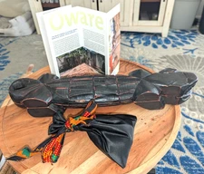 OWARE Mancala Hand Carved Crocodile Board Game Made In, Ghana Owari W seeds Bag