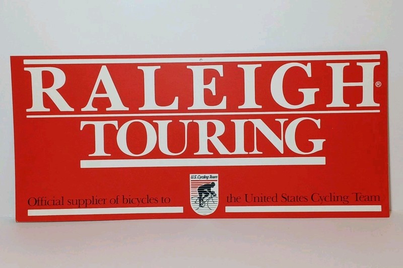 1990s New Vintage Raleigh Touring Bicycles Sign United States Cycling Team Sign