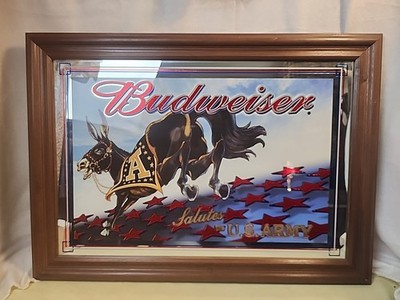 VTG 2001 Budweiser Salutes The U.S. ARMY Beer Mirror Bar Sign Man