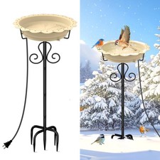 Webuys 100W Heated Bird Bath for Outdoors, Yellow Bowl, 5-Prong Metal Base