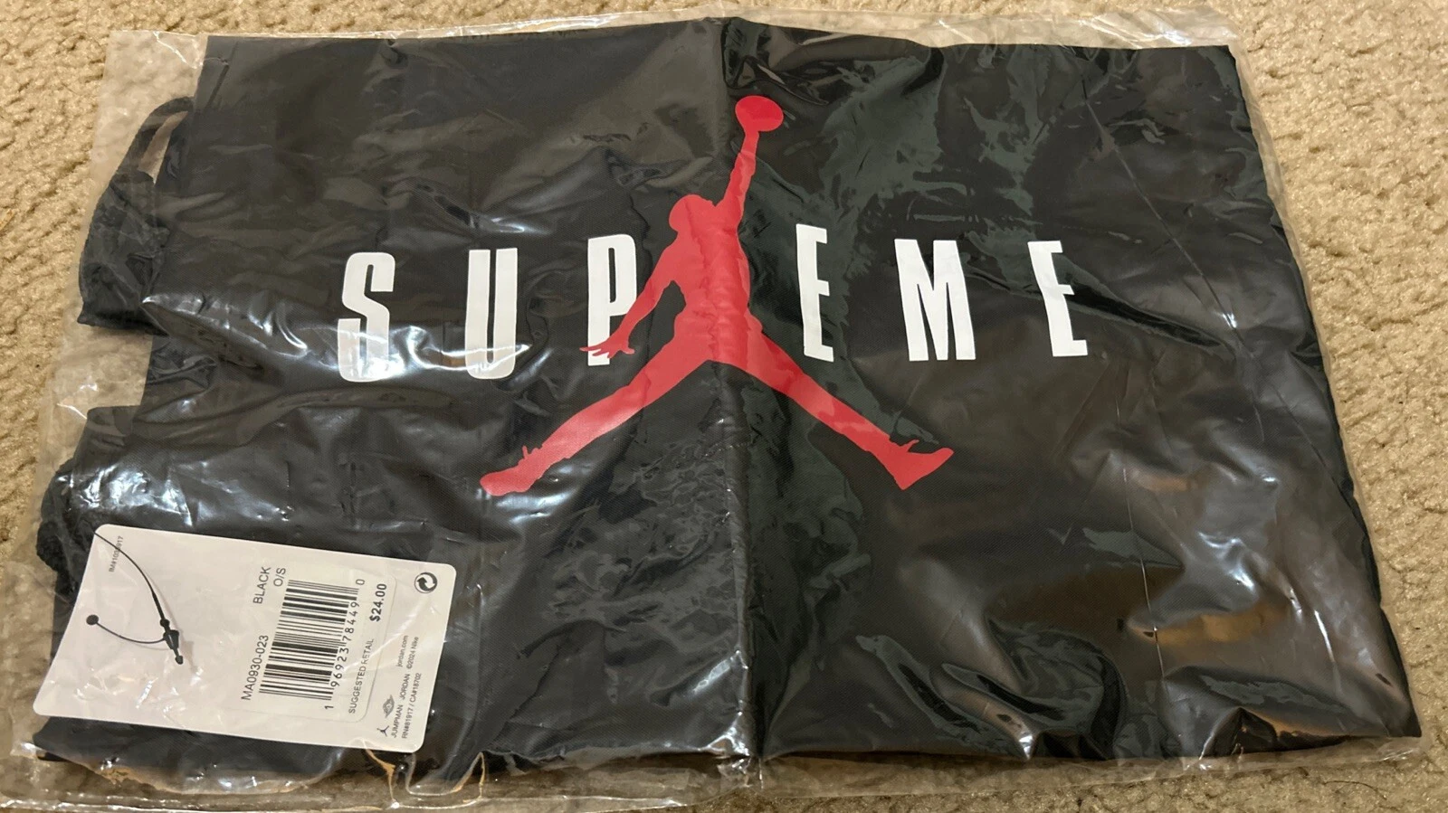 Sac à cordon Supreme Jordan noir O/S FW24 NEUF AVEC ÉTIQUETTE LIVRAISON GRATUITE !