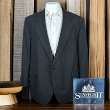 Stafford Blazer Jacket Mens 46R Solid Dark Gray Worsted Wool