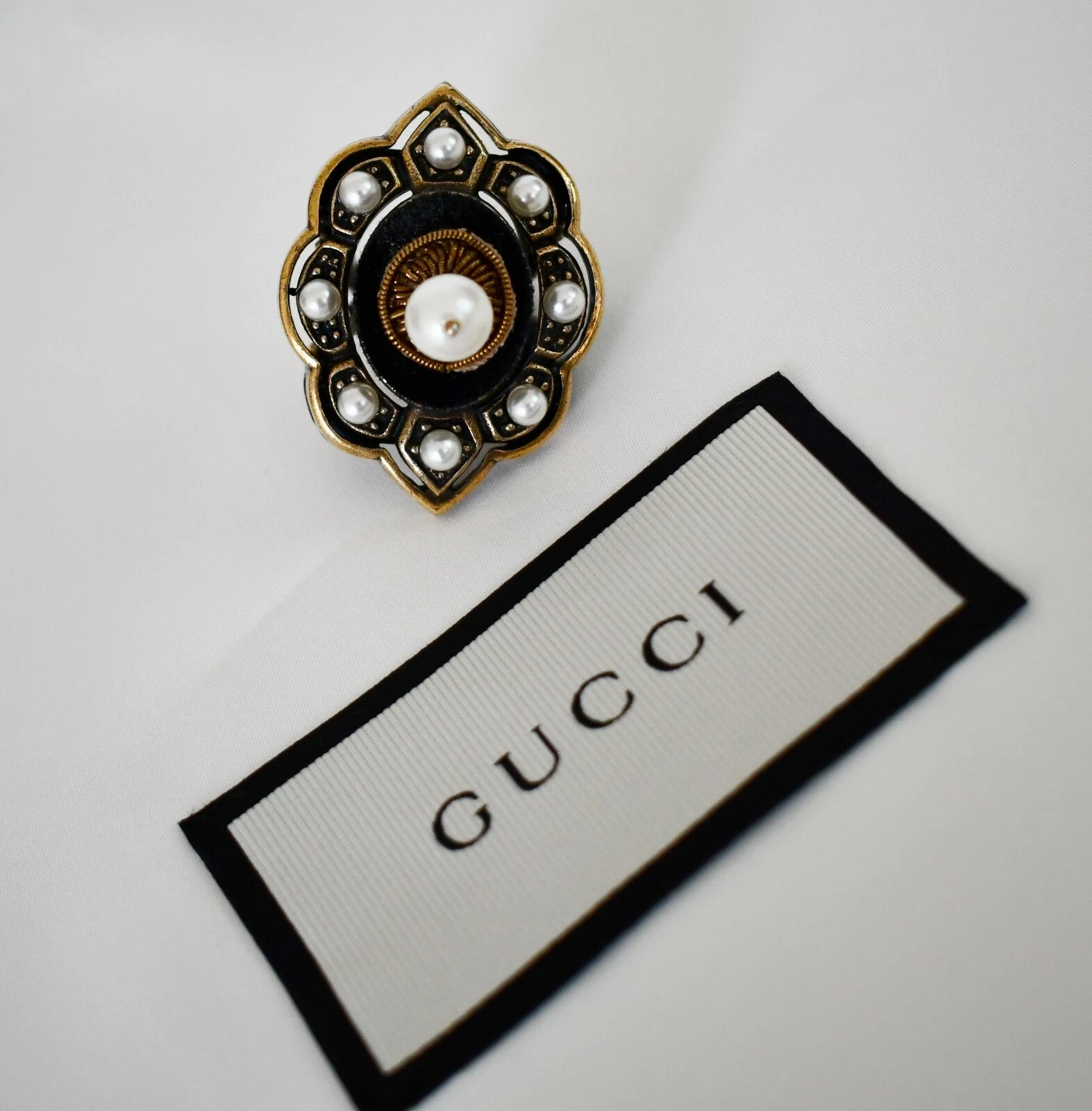 Bague cocktail dôme en métal neuf GUCCI PIN MOTIF MOTIF US 5 #449034