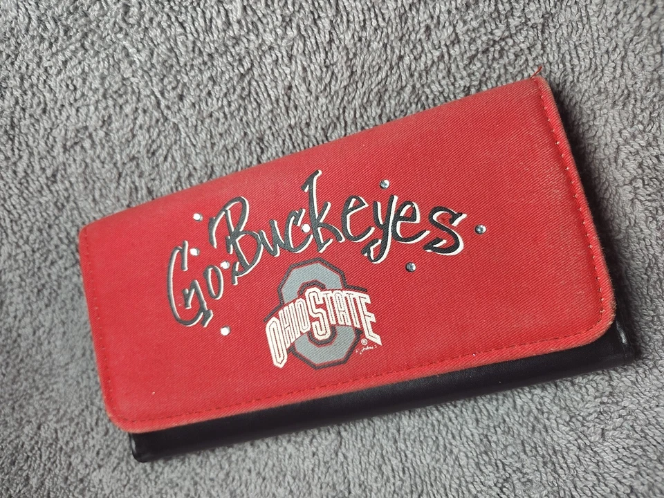 Cartera triple de fútbol americano universitario Ohio State Go Buckeyes negra imitación cuero 7,5"  Foto 3 de 4