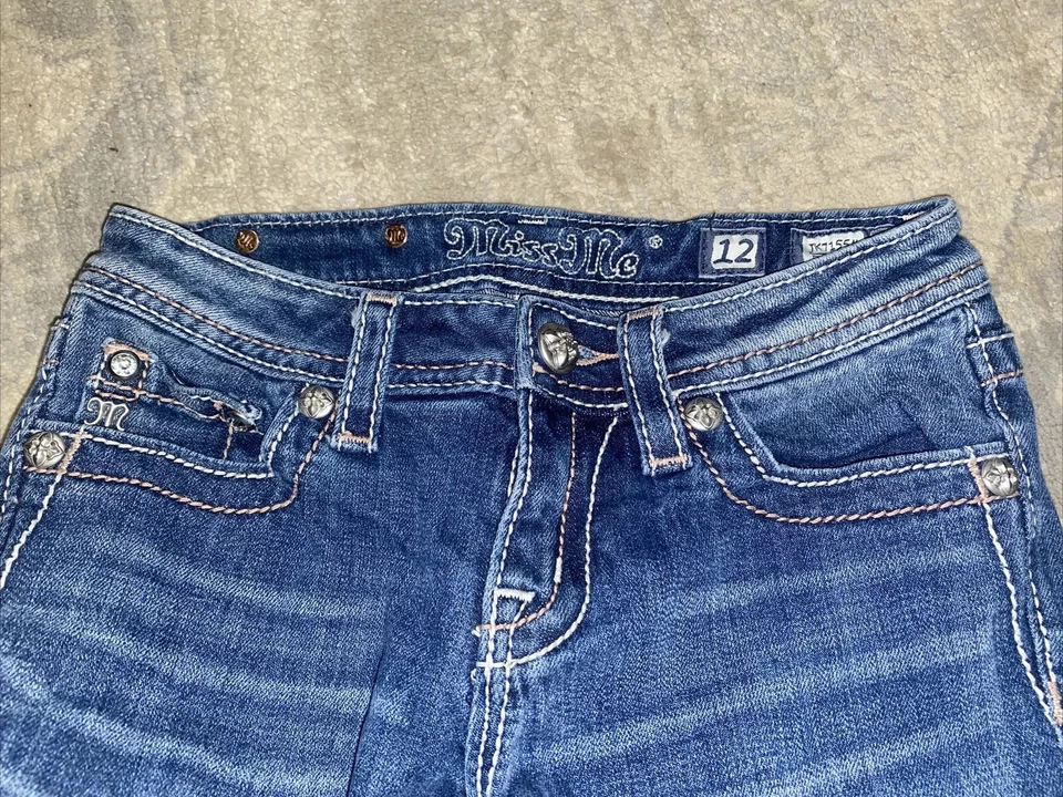 MISS ME Denim Stretch Bermuda Shorts Slim Size 12 Girls Youth - Image 3 of 4