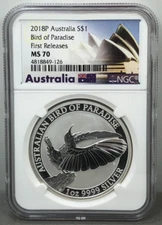2018 P Australia $1 Bird of Paradise ~ 1oz Silver Coin ~ NGC MS70 First Releases