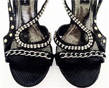 NUEVO - Tacones de aguja con tacones de estrás metálicos plateados negros Celeste talla 6 Foto 3 de 4