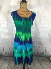 Ny Collection Green Blue Casual Summer Knee length Lose Fit Dress Sz Small S