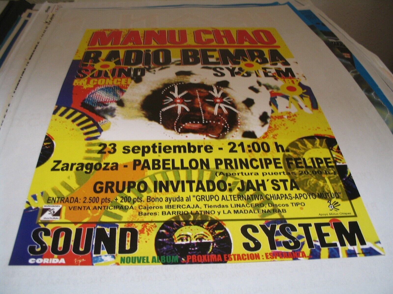 MANU CHAO ORIGINAL POSTER TOUR 2001 ZARAGOZA SPAIN 25X17``