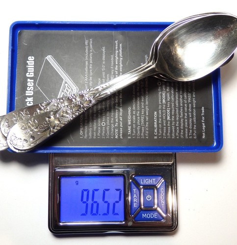 Antique Whiting Sterling LILY ENGRAVED Brightcut 5 Teaspoons & Sugar Shell Spoon - Picture 11 of 15