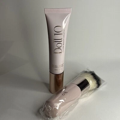 DOLL 10 DOLL SKIN ANTI STRESS SKIN PERFECTOR FOUNDATION #MEDIUM & KABUKI BRUSH