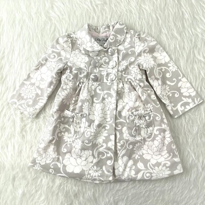 Polly Flinders Infant Girls size 12 Month Lined Button Front Coat Grey OW  Floral