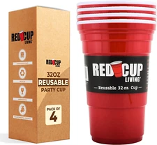 32 Oz Red Cups – Reusable Large Plastic Cups, Ideal for Parties & Travel | Leak-