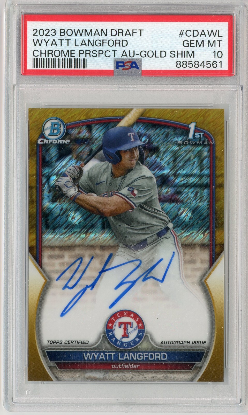 2023 Bowman Draft Chrome Wyatt Langford Gold Shimmer Auto /50 PSA 10 GEM MINT