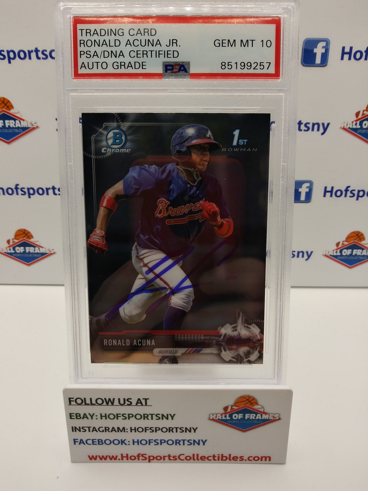 2017 BOWMAN CHROME RONALD ACUNA JR. 1ST BOWMAN AUTO PSA AUTHENTIC GEM MT 10! 