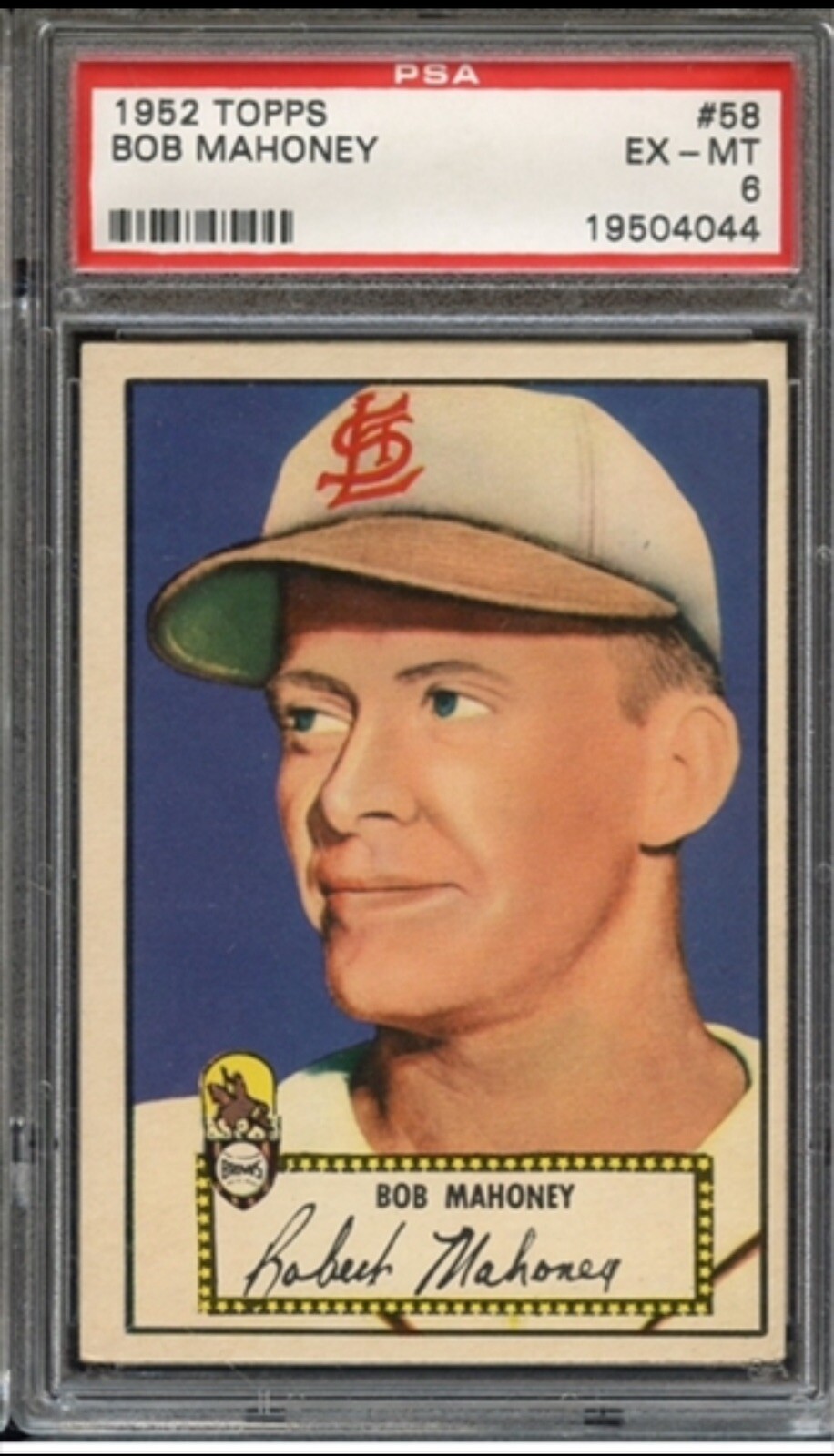 1952 Topps Bob Mahoney #58 Red Back PSA 6 Low First Series EX-MT Baseball Card