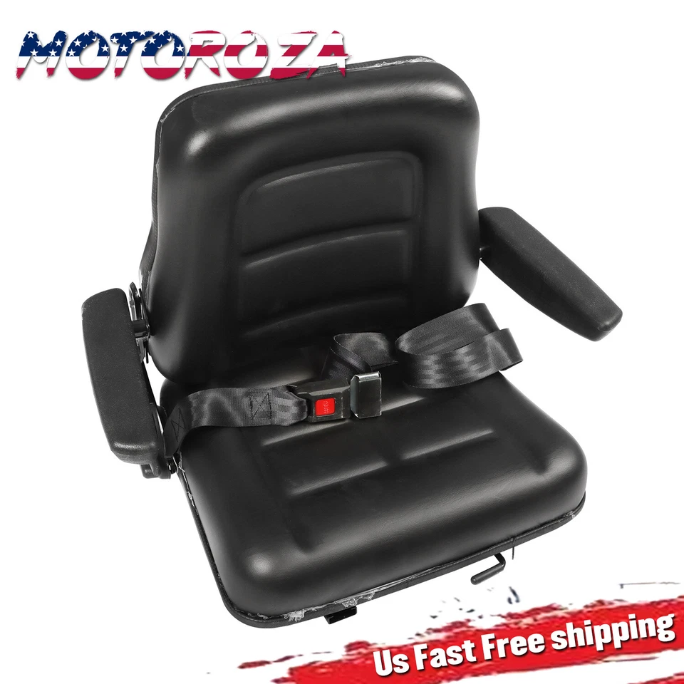 MOTOROZA Adjustable Backrest Tractor Seat w/Armrest Universal Forklift Seat