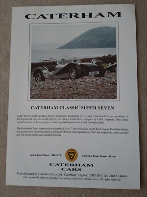 Caterham Classic Super Seven 7 A4 Brochure Flyer Leaflet Early-Mid 1990s
