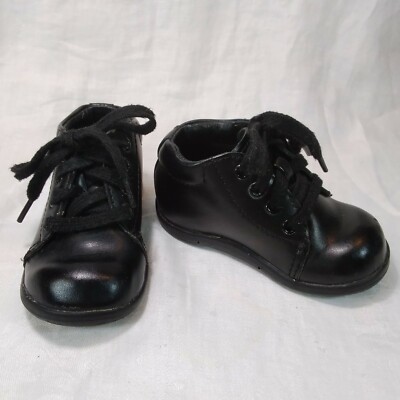 Stride Rite SRT Elliot Black Leather SHOES Toddler Size 4 M Lace Up Kids Boys
