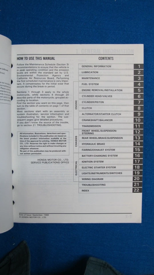 Honda 1988 1989 NX650 original manual de servicio de fábrica F439 Foto 2 de 4