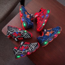 Boys Toddlers Spiderman LED Trainers Shoes Flashing Light Up Casual Sneakers