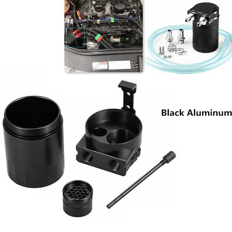 Car Black Baffled Aluminum Oil Catch Can Reservoir Tank Oil Tank Filter Adapters - Изображение 2 из 4