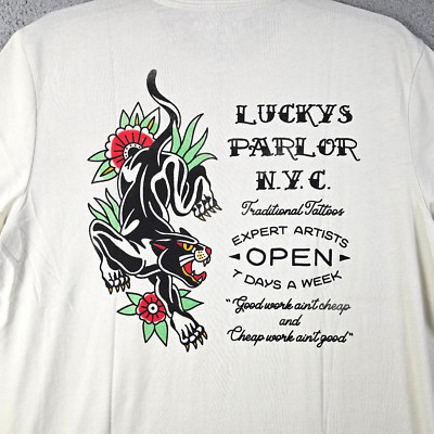 Lucky Brand TATTOO Parlor Shirt Mens Large White BIKER CASUAL Panther Ink NWT
