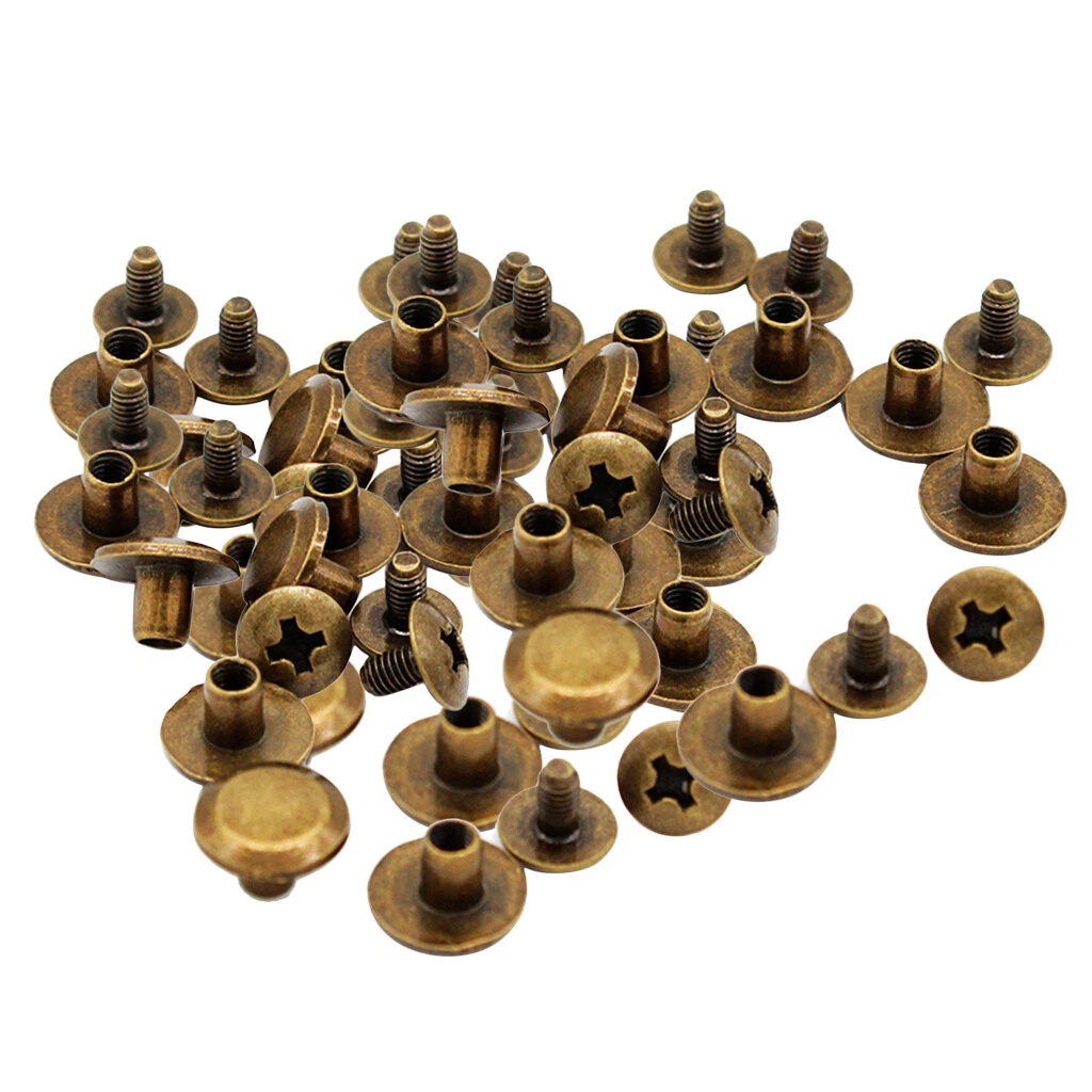 Fydun 50 Set di Rivetti in Pelle da 8 mm Kit di Viti Rivetti a Testa Piatta in Rame Bottoni in Pelle Artigianali Borchie Punk per la Decorazione di Scarpe(Oro 8mm