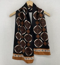 ADRIENNE LANDAU STUDIO Scarf OS Silk Satin Medallion Rectangle Black Brown 11x52