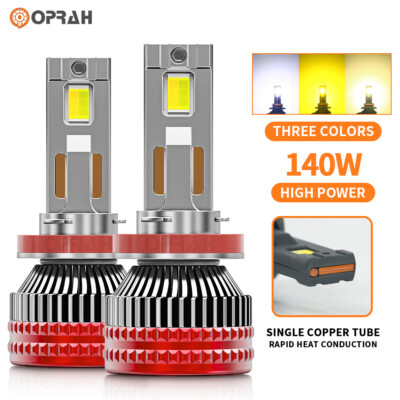 2x LED Headlight Bulbs Hi/Lo Beam Tri-Color Fog Lamp 9005 9006 9012 H1 H3 H4 H11