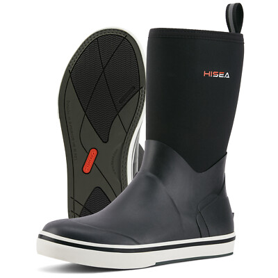 HISEA Men Mid-Calf Fishing Deck Boots Waterproof Non-Slip Gardening Rain Boots