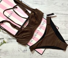 Victoria's Secret Swim Wicked Brazilian Bottom Bikini Set Shimmer Brown 34C-S