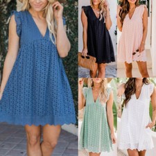 Summer Sleeveless Cotton Short Dress California Romper Pleated Skirt US#