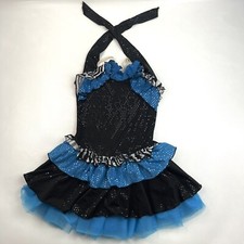 Weissman Black/Blue Ruffle Layered Sleeveless Dress Dance Outfit Girls M