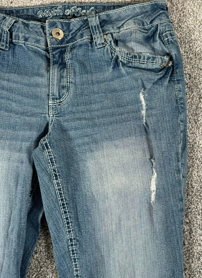 Pantalones de mezclilla capri retro rasgados con puños desgastados Y2K para mujer talla 8 Foto 2 de 4