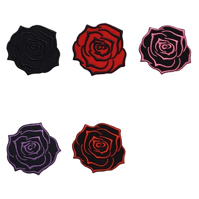 Beautiful Rose Embroidered Applique Iron On Patch 2'' x 2'' Red Black Pink Custom