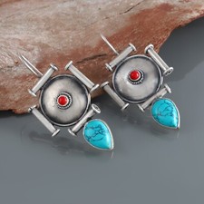 925 Sterling Silver Handmade Earrings Natural Turquoise  Coral Stone Earrings