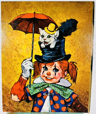 Lee Mid Century 8 x 10 Clown Girl w/Cat Vintage Print 1960's