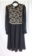 VINTAGE LORI MAX II BLACK & CHAMPAGNE LACE TEA LENGTH DRESS SZ 10 #208
