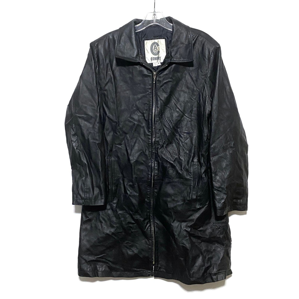 CAG Comint Black Genuine Leather Jacket Long Full Zipper Womens 