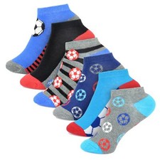 Kids Football Design Striped Boys Trainer Liner Socks Cotton Rich Low Cut Socks