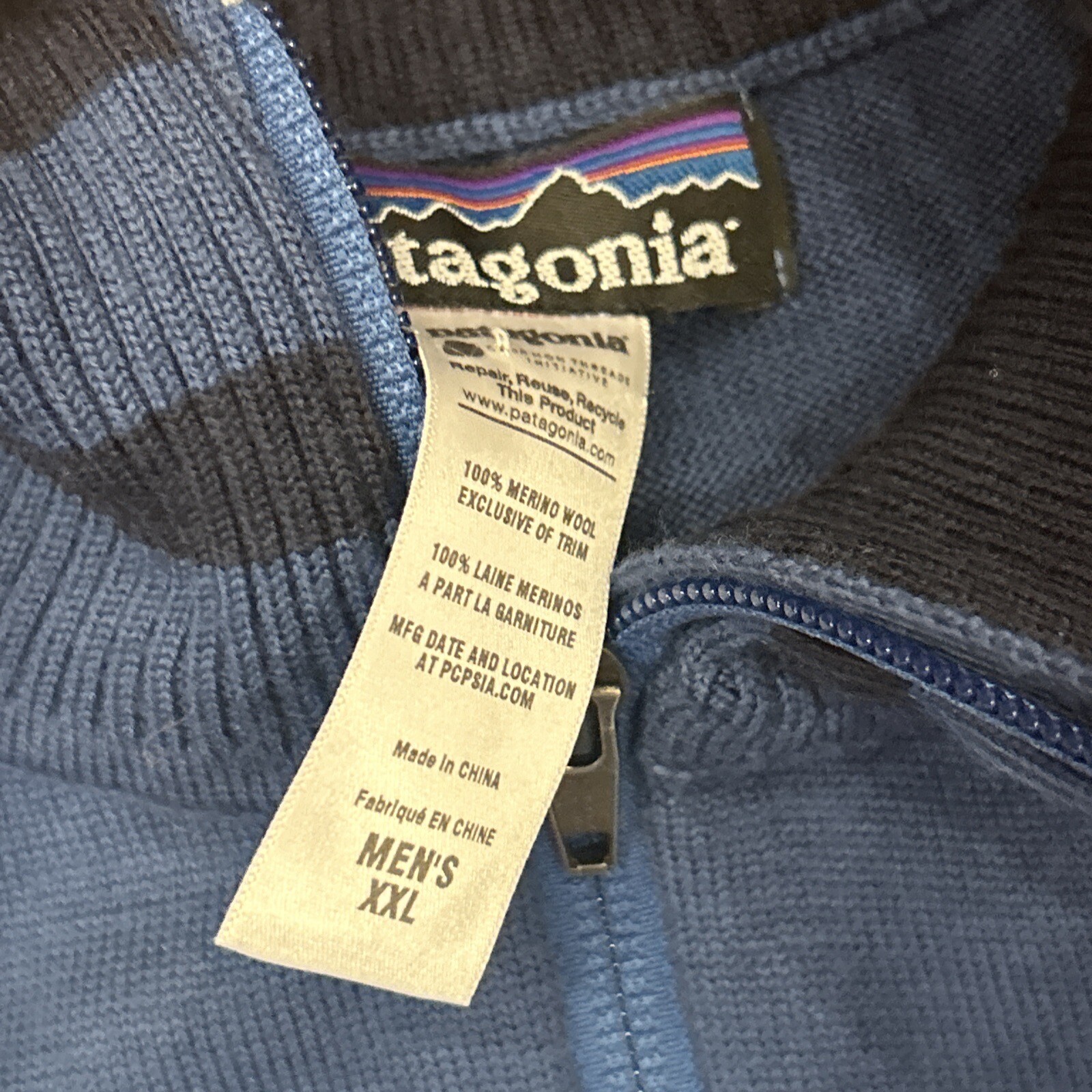 PATAGONIA Men's Blue Merino Wool Blend Long Sleeve 1/4 Zip Baselayer