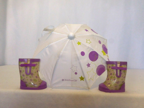 American Girl McKenna's Rain Gear Dolls  2012 Retired Umbrella & Rubber Boots