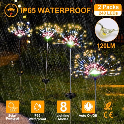 New 2Pcs Solar-Powered Starburst Lights, 240 LEDs, Garden Path Firework Decor - Bild 6 von 10