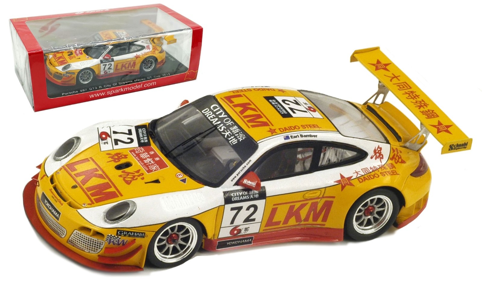 Spark SA049 Porsche 997 GT3 R #72 'LKM' Macau GT Cup 2013 - Earl Bamber 1/43