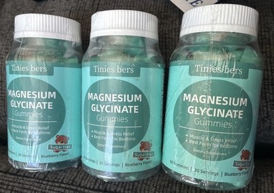 3 X Tinies Bers Magnesium Glycinate 500 mg Gummies 60 gummies blueberry 3/27